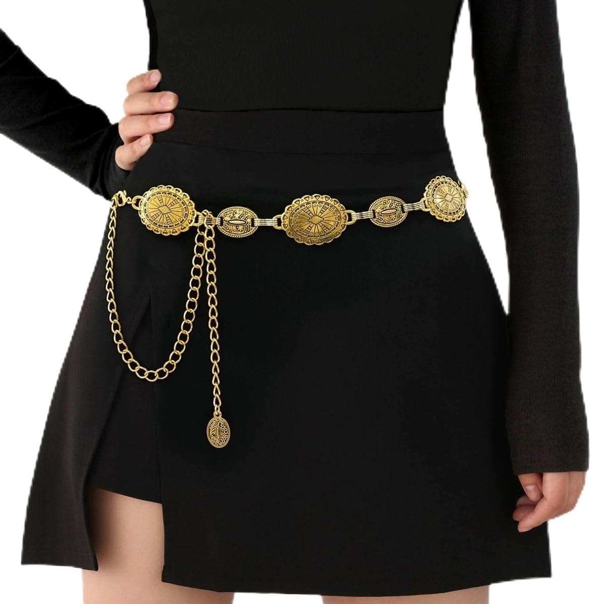 WildHorn Waist Belt for Women Metal Concho Hip Belt for women Saree Waist Belt Adjustable Boho Western Fashion Saree Belt Chain Belts for Dresses, Jeans, Skirts