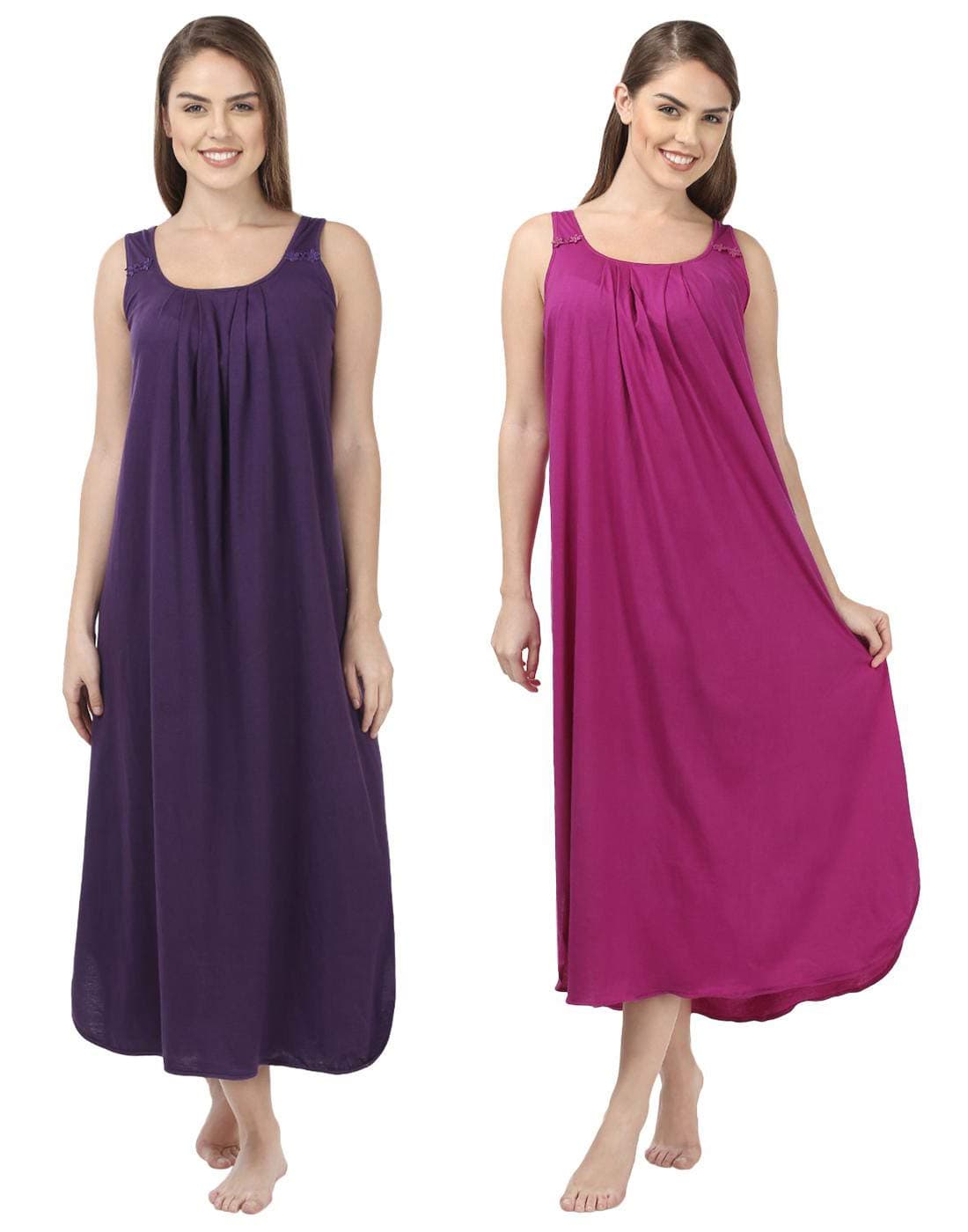 BLAZON Women's Cotton Solid Maxi Nighty (Pack of 2)