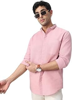 Urbano Fashion Men's Cotton Full Sleeve Regular Fit Casual Solid Shirt with Band Collar