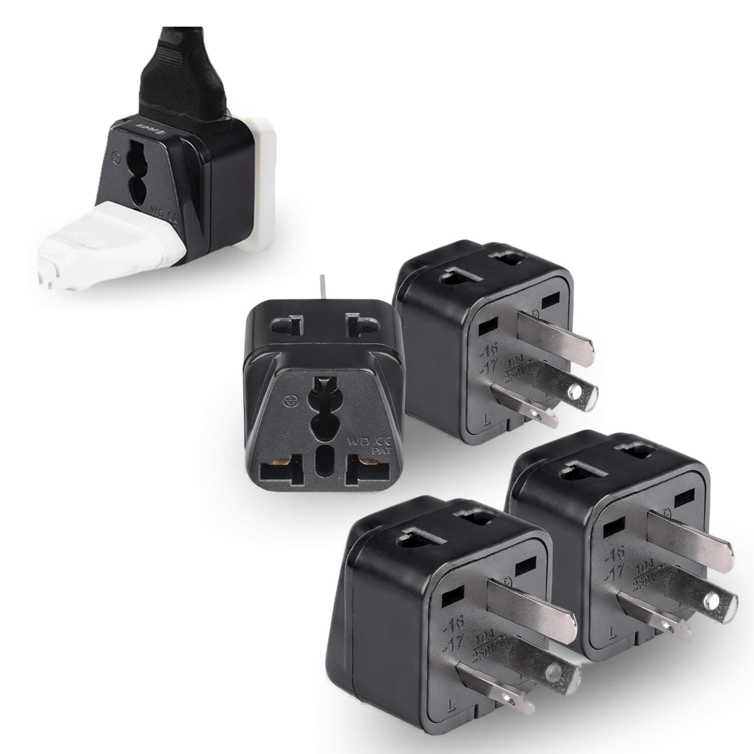 OREI India to China, New Zealand & Australia Adapter - Type I - 2 in 1 - Perfect for Laptop, Camera Charger and More - CE Certified - RoHS Compliant - 4 Pack - Black - 5 Years Warranty