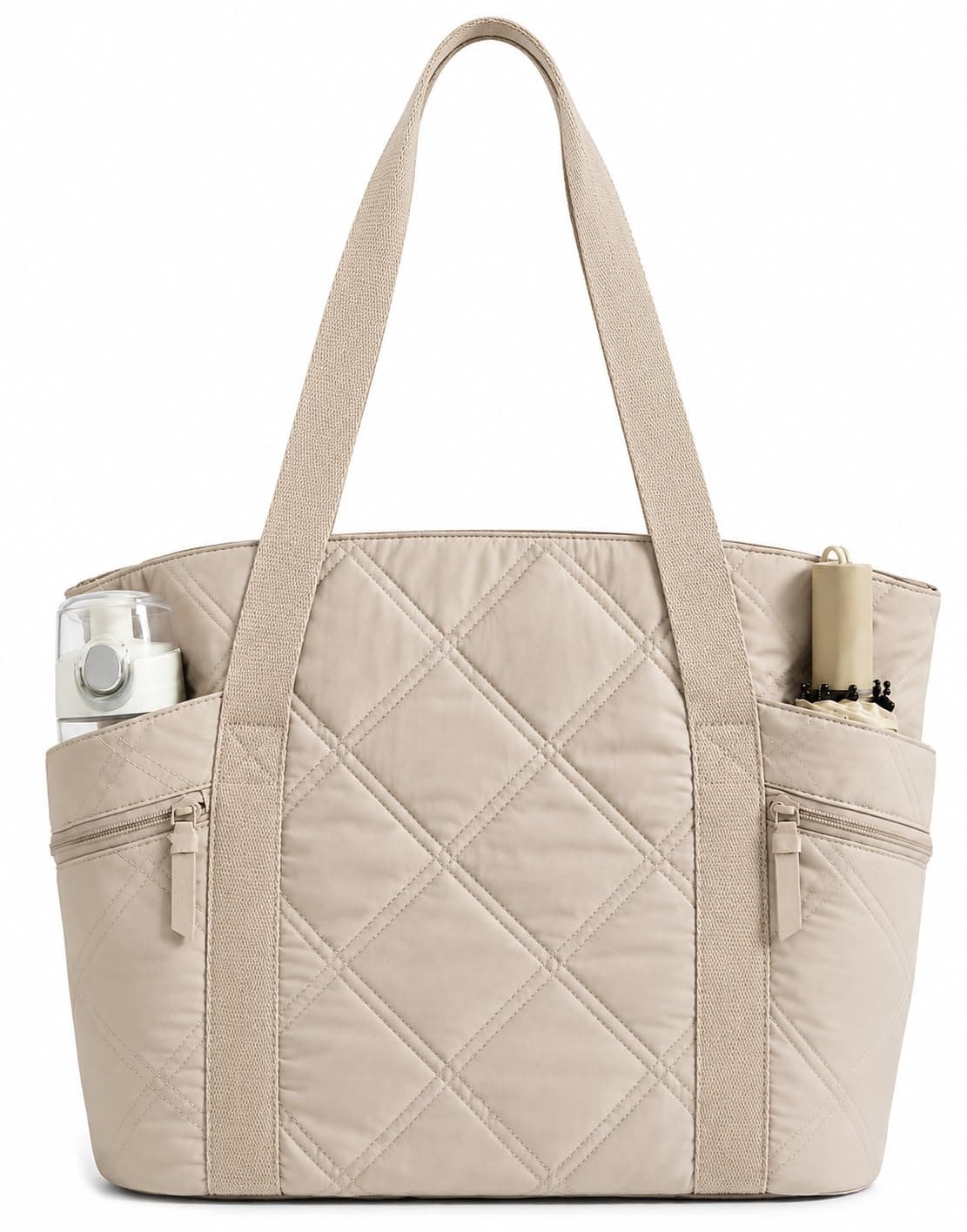Lyrovo Quilted Tote Bag for Women – Office Bag with Laptop Compartment, Puffy Handbag with Side Pockets, Lightweight Shoulder Bag for College, Travel & Everyday Use | Women's Stylish Tote