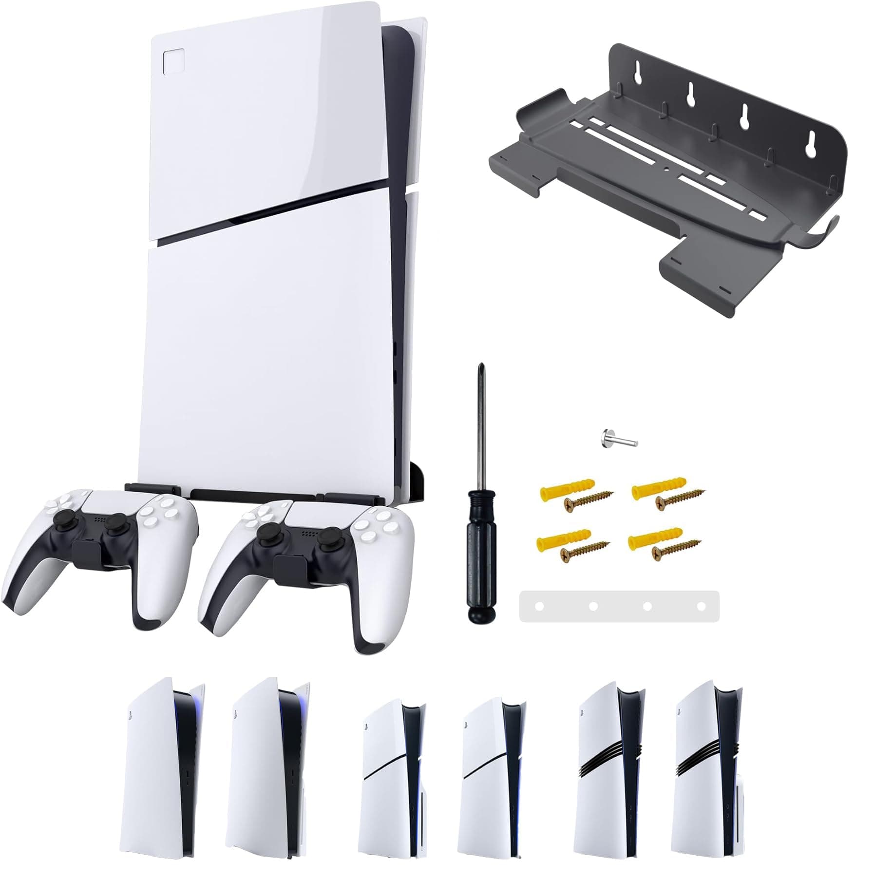 Wall Mount For PS5 Original/PS5 Slim and PS5 Pro ,Steel Wall Mount Kit for All PS5 Console With 2 Removable Controller Holder, Wall stand for PS5 all model