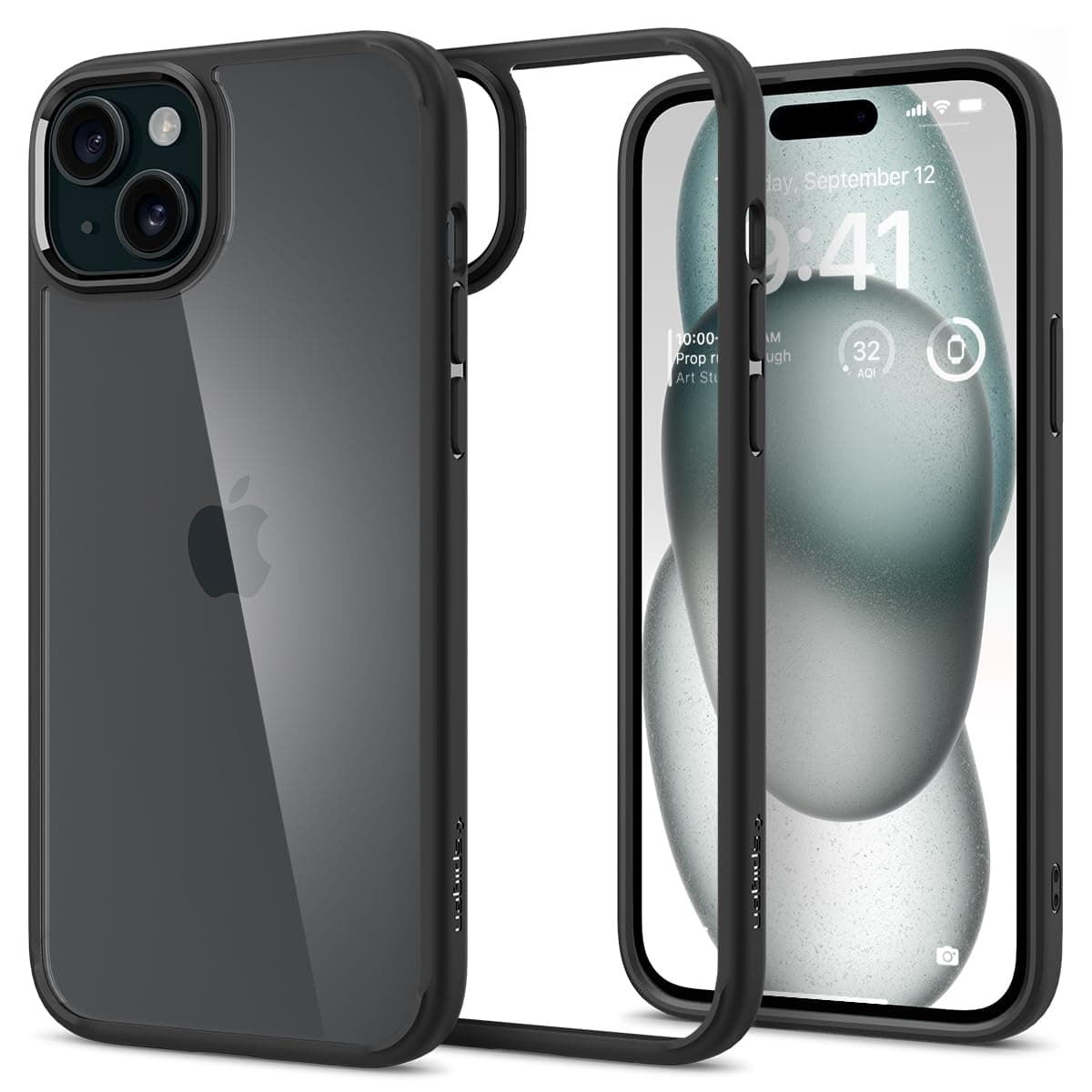 Spigen Ultra Hybrid Back Cover Case for iPhone 15, Durable Hybrid Structure, Air Cushion Technology - Polycarbonate + TPU | Matte Black