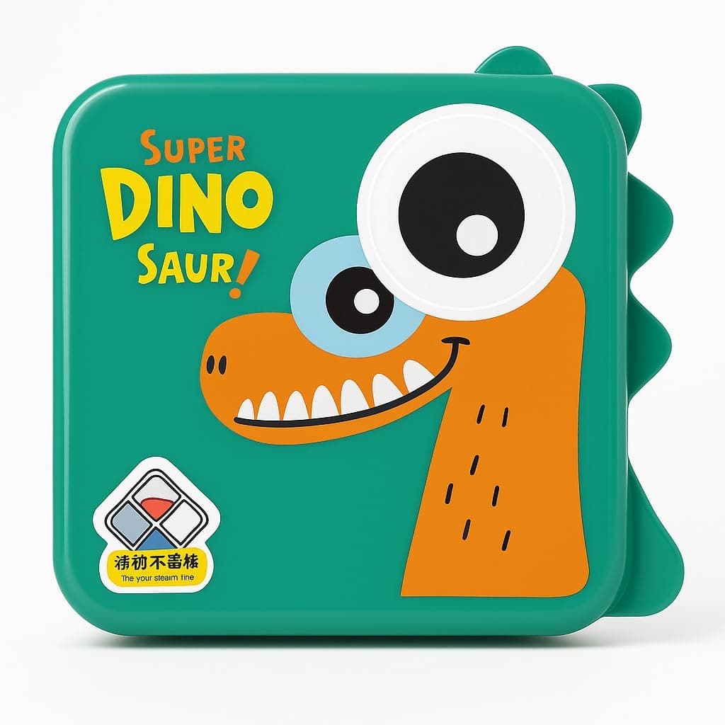 Shark Doo Doo® Super Dinosaur Green Kids Lunch Box – Stainless Steel Insulated Tiffin for School with Spoon, BPA-Free | Leak-Resistant Bento Box with Tray & Container | 1120ml + 70ml