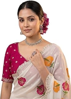 Kryone Collection Handcrafted Floral Embroidered Saree with Contrast Blouse