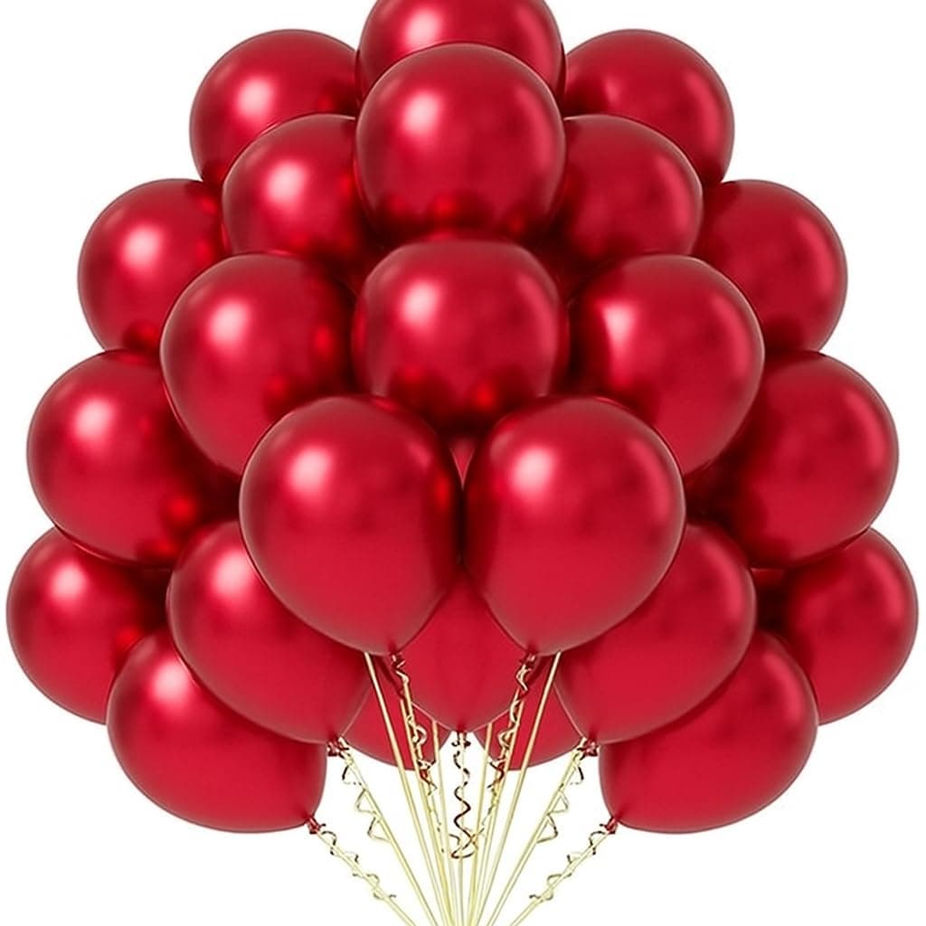 Red Balloons Pack of 50, 12 Inch Maroon Latex Party Balloons for Birthday Decoration, Anniversary & Wedding Party Decor