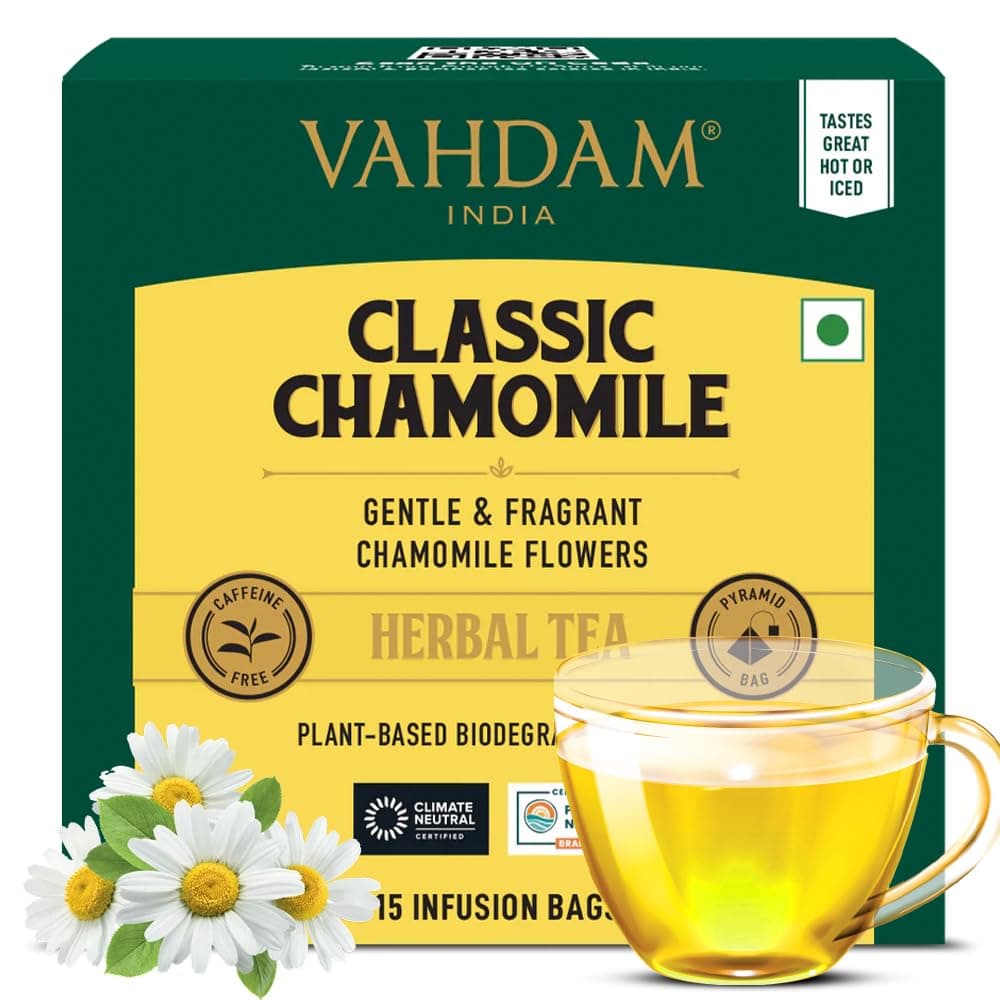 VAHDAM Chamomile Infusion Bags (15 Count) | Caffeine Free, Non-GMO, Gluten-Free | Botanical Tisane – Sweet & Floral | Direct from Source