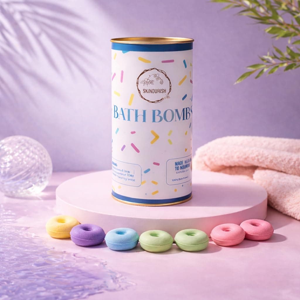 HOME BOUTIQUE Bath Bombs Gift Pack of 10 In Mix Flavour Colorful Donut Shape Fizzy Bath Bombs for Relaxing Spa, Moisturizing & Fragrant Bubble Bath, Handmade Skin Care, Kids & Women Bath Spa Kit