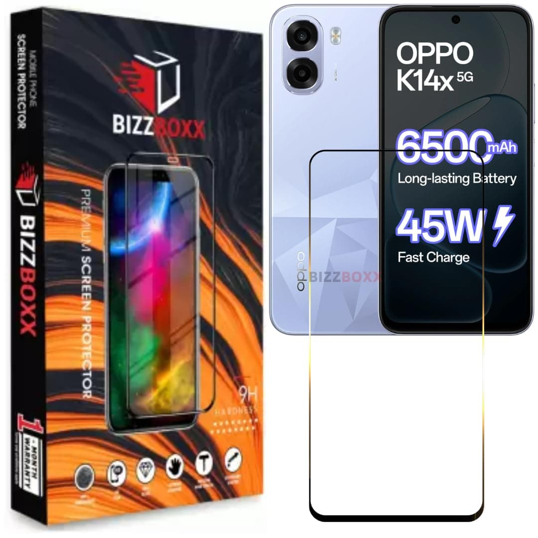 BizzBoxx Tempered Glass For OPPO K14x 5G Screen Protector Guard - HD Clarity, Anti-Fingerprint Screen Guard (OPPO K 14x - 6.75 inch) With Installation Kit - Pack of 1