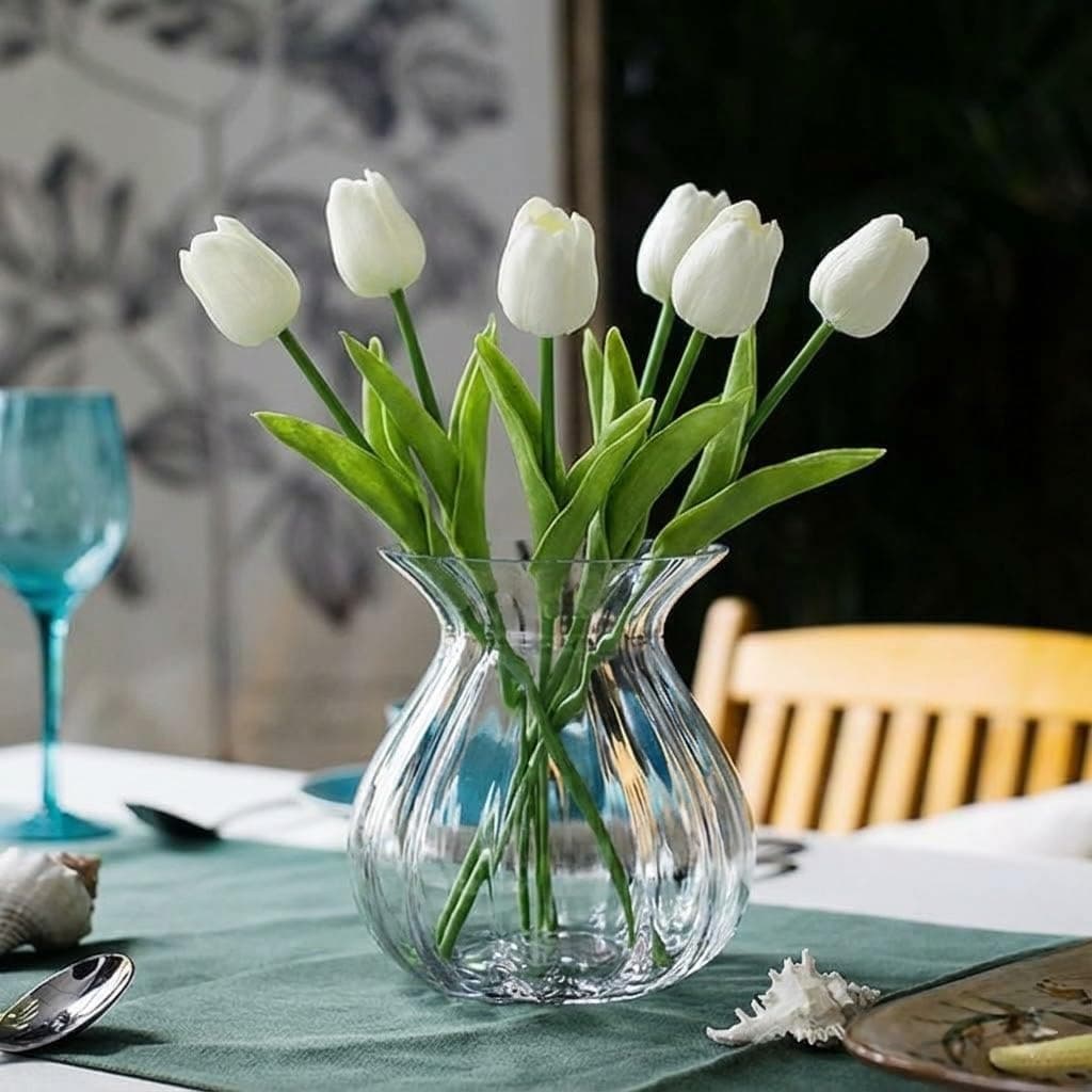 VENSA KINS Artificial Tulip Flower Bunch for Home Decoration Elegant Faux Flowers for Vases Ideal for Living Room Bedroom Office and Event Decor Long Lasting Washable Realistic Design (5, White)