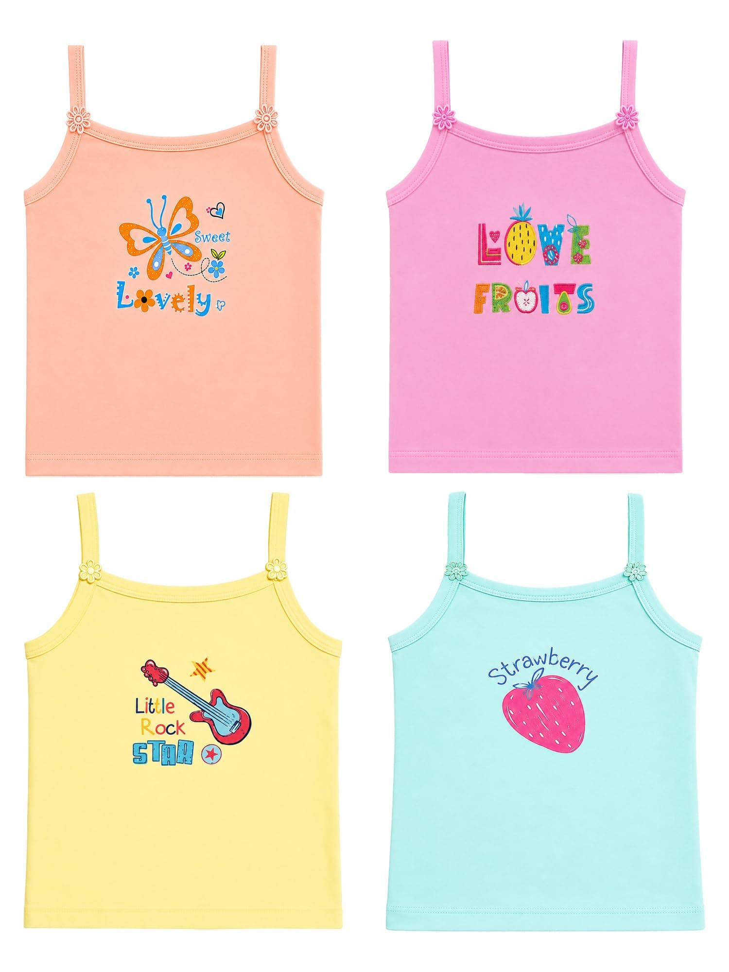 DYCA by Bodycare Girls Cotton Camisole Vest Top – Soft Sleeveless Innerwear Undershirt for Kids, Everyday Comfort,Pack of 4,Print & Color May Very