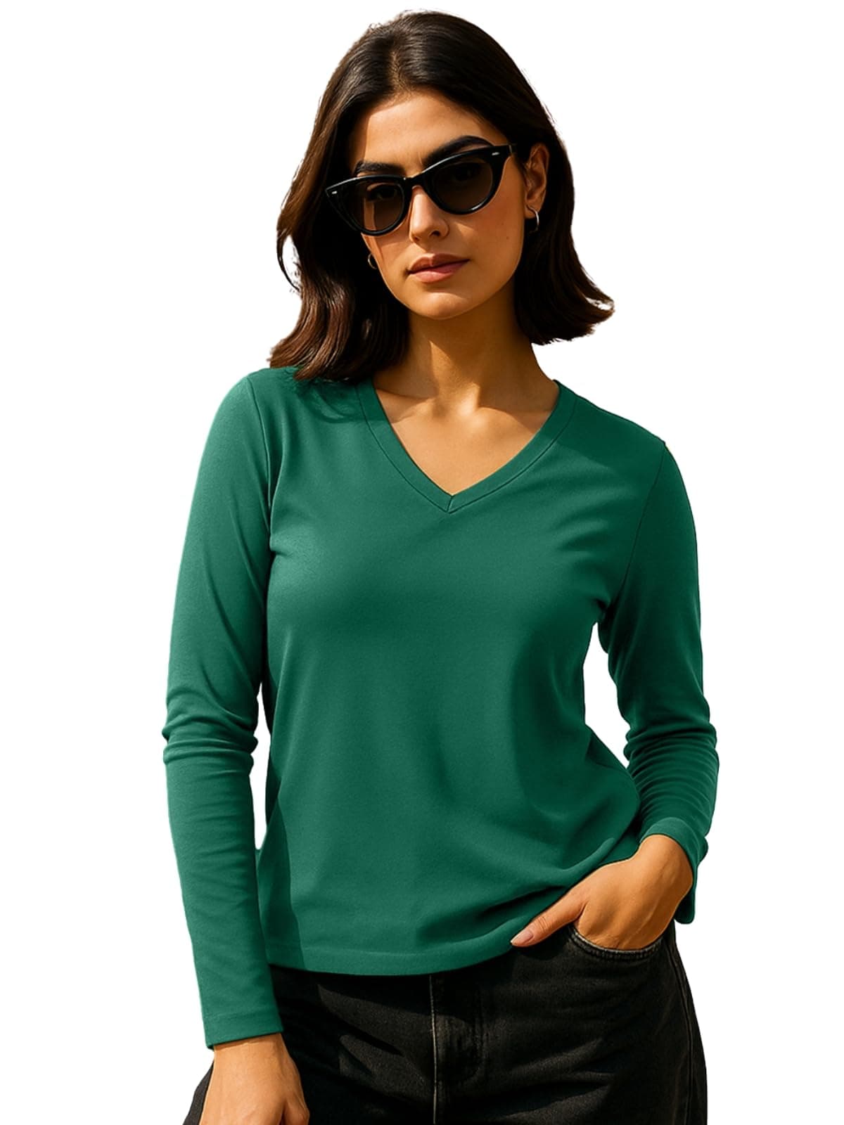 JUNEBERRY® Pure Cotton Regular Fit Solid Full Sleeve T-Shirt for Women & Girls (Sizes: S to 2XL)