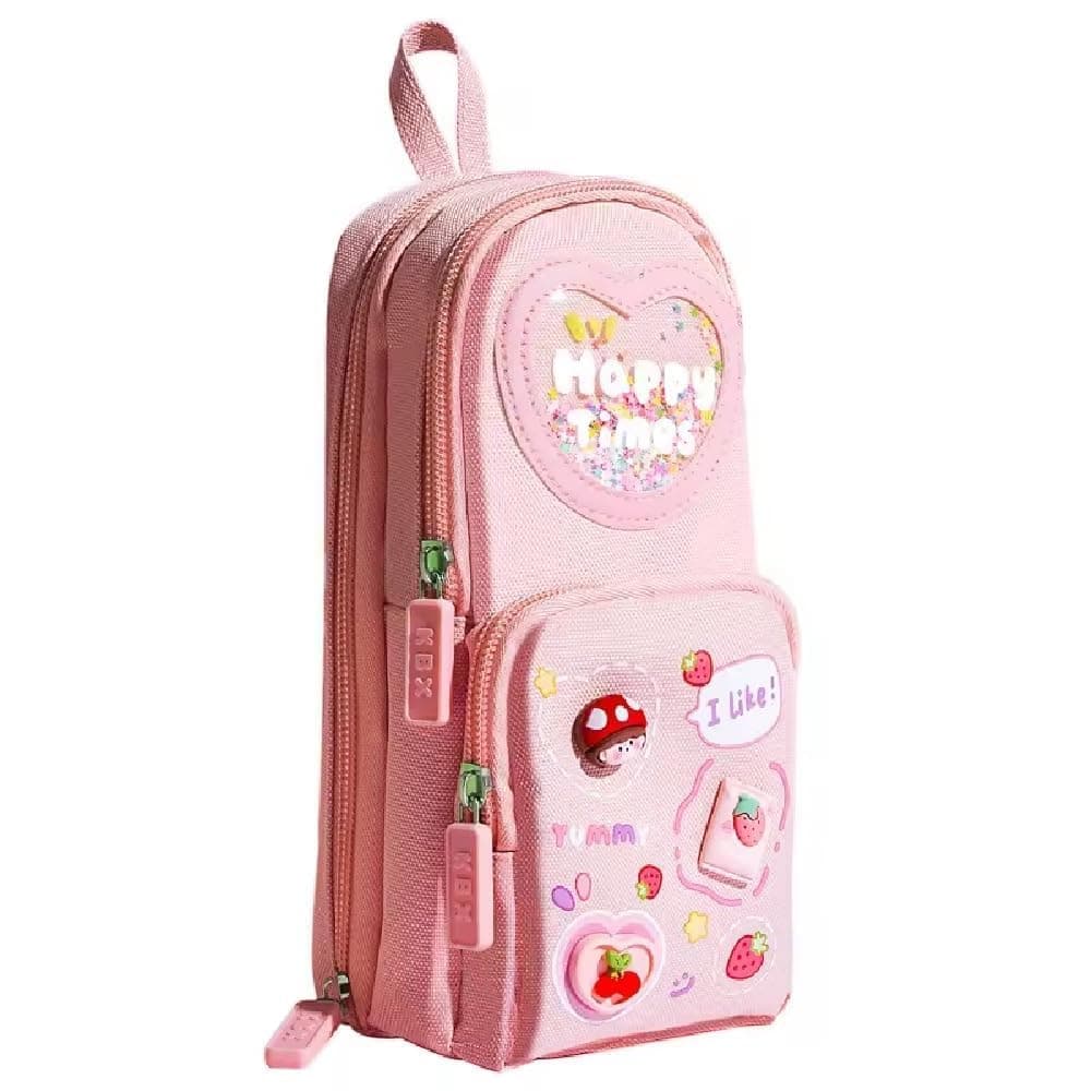 SGMVK Pencil Case Large Pencil Cases for Girls Boys Big Capacity Pencil Pouch with 3 Compartments School Stationary Kids College Students Office Aesthetic Pencil Pouch (Happy TIME Pink)