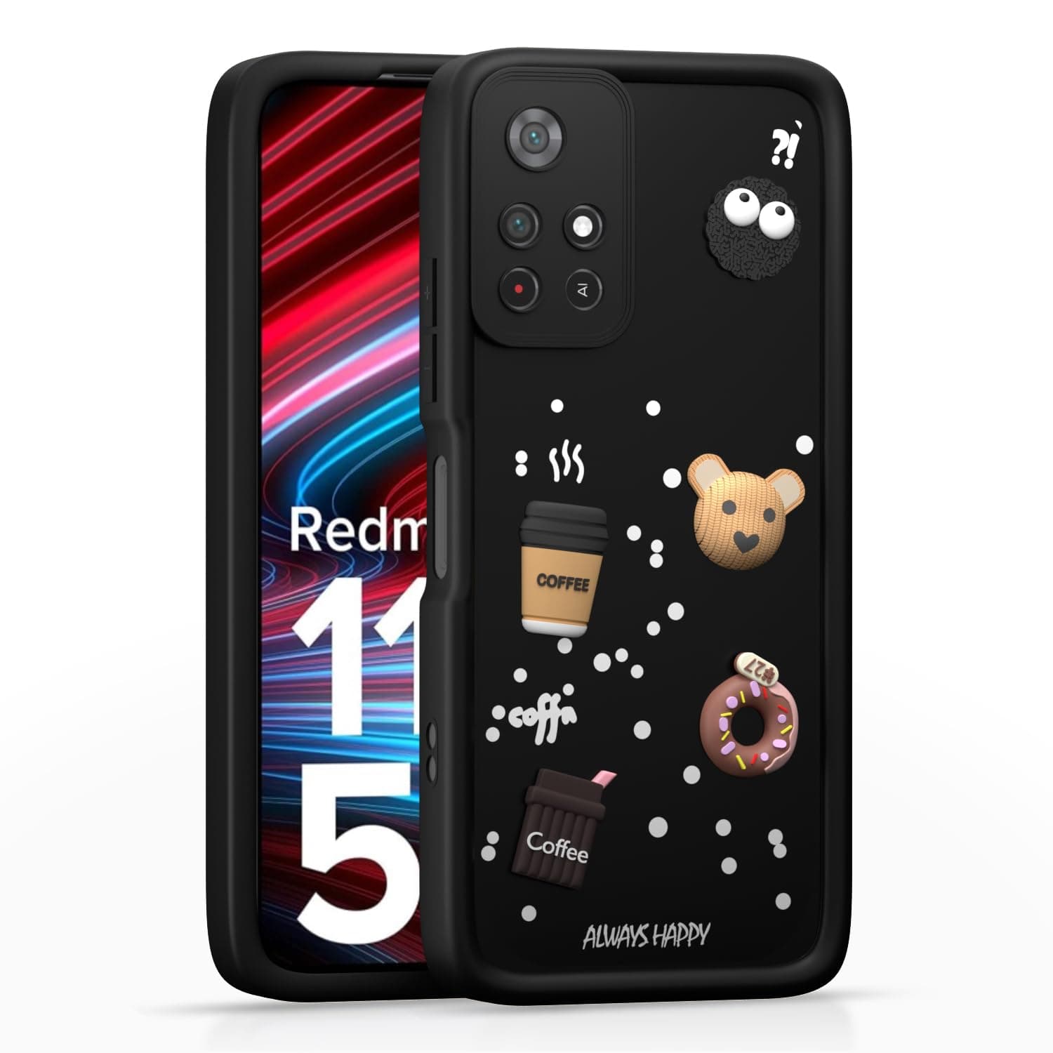 Pikkme Back Cover for Redmi Note 11T 5G / Poco M4 Pro 5G | Cute Fun Cartoon 3D Bear Silicone Full Body Protection Bumper Cover (Black)