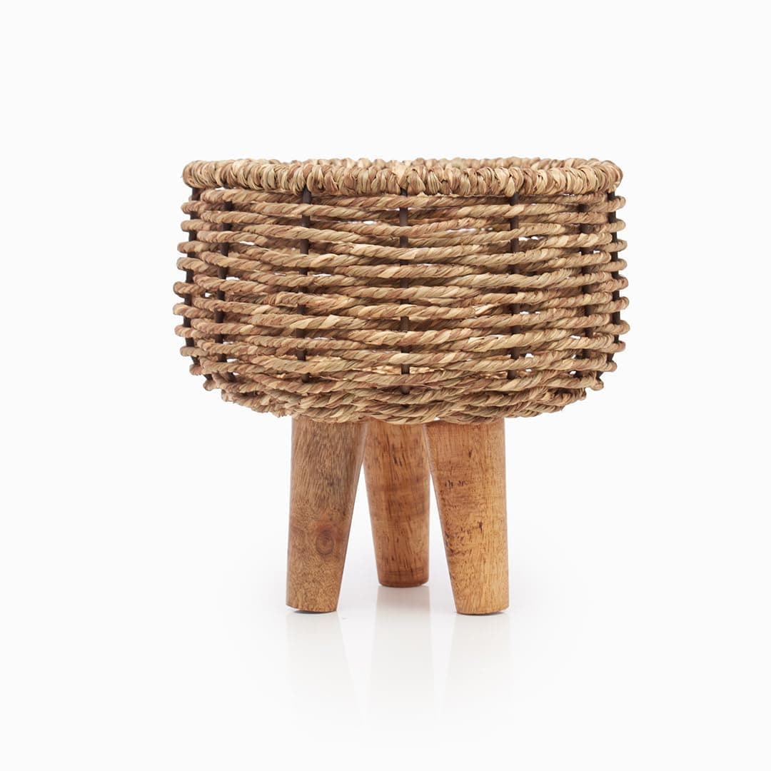 Jyoti's Paudhe Woven Jute Rope Plant Stand Set, Basket with Wooden Legs, Natural Jute Rope Garden Flower Pot, Planters Plant Container Gamla for Indoor Home Decor Outdoor Balcony (Small)