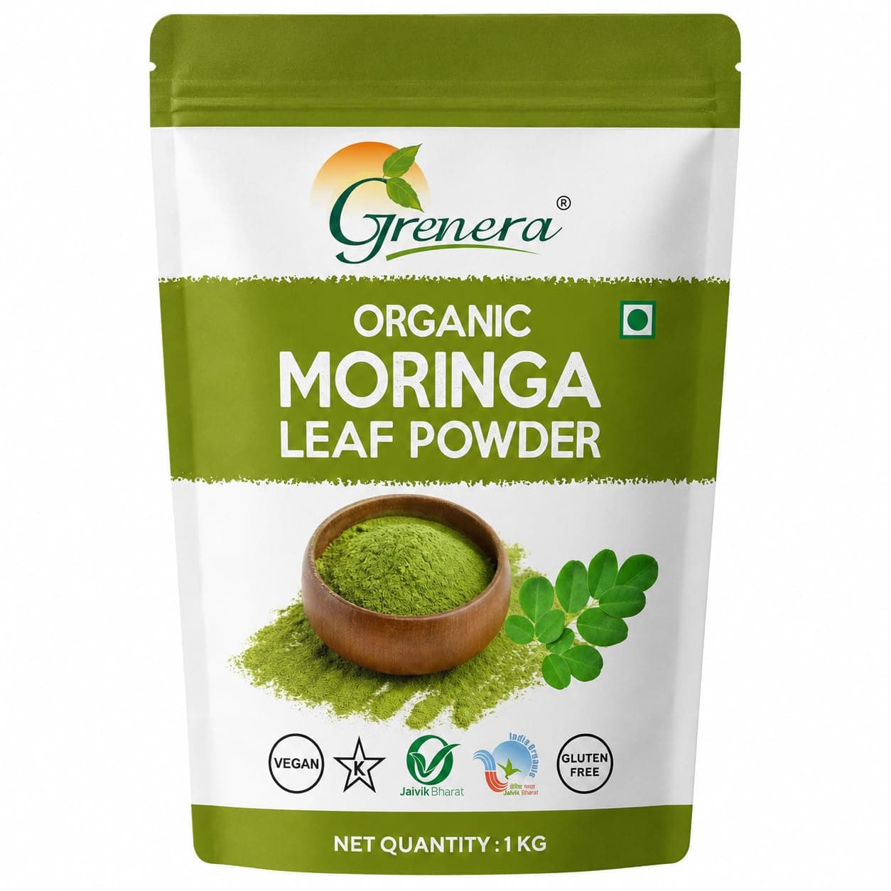 Grenera Organic Moringa Leaf Powder 1 kg, Drumstick Leaf Powder, Pure Shigru for Healthy Life, Organic Certified, No Chemicals or Preservatives
