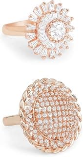 ZAVERI PEARLS Set of 2 Rose Gold Cubic Zirconia Contemporary Adjustable Finger Rings For Women-ZPFK13455