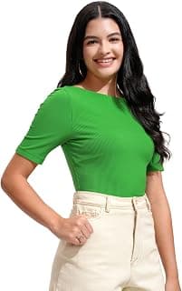 Tokyo Talkies Women's Short Sleeves Boat Neck Solid Tops| Stylish Casual wear