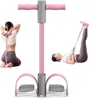 PANCA Fitness Tension Rope with Wider Pedal | 6 Tube Elastic Yoga Pedal Puller Resistance Band | Exercise Stretching Band for Abs, Waist, Legs & Full Body Workout | Home Gym Equipment (Pink)