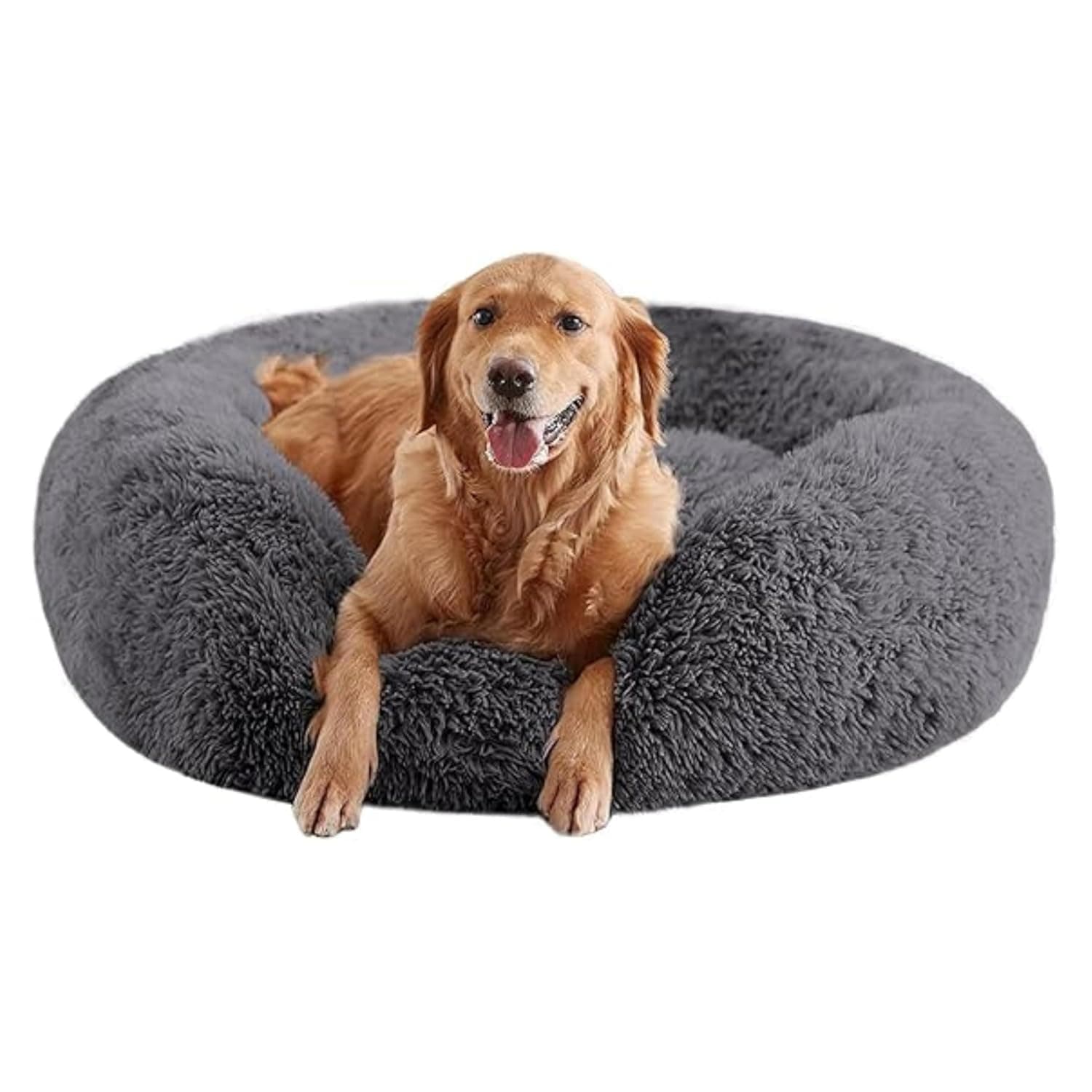 UNIQUE PET COLLECTION Faux Fur Round Donut Pet Bed, Medium Size, Washable, Both Sides Usable, Winter Mat for Cats, Dogs, Puppies, Labrador, German Shepherd (Grey, M)