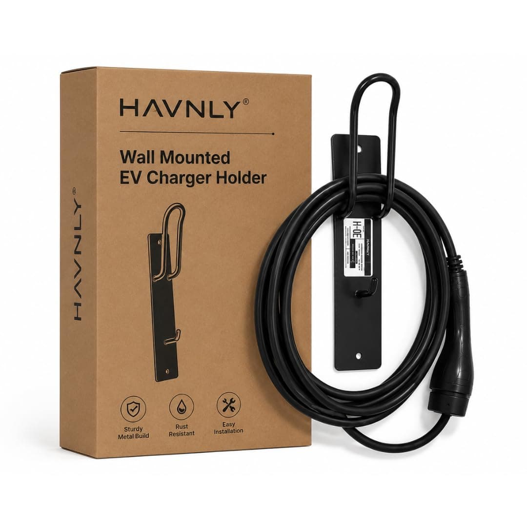 Havnly EV Charger Holder Wall Mount – Heavy-Duty Steel J-Hook Cable Organizer for Electric Vehicle Charger, Rust-Free Cord Holster for Garage, Indoor/Outdoor Use, Universal Fit