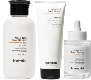 Minimalist Bond Repair Hair Care Combo for Damaged & Frizzy Hair | Maleic Bond Repair Shampoo + Hair Mask + Hair Serum | Repairs Dry, Chemically Treated & Weak Hair | For Women & Men