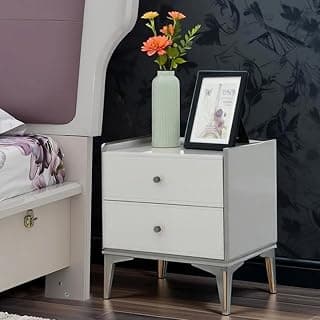 Royaloak Zurich High Gloss Side Table | HDF with High-Gloss Reflective Finish | Drawer Storage | Modern Metal Knobs | Telescopic Channels | Black Nickle Metal Legs | Bedside Table
