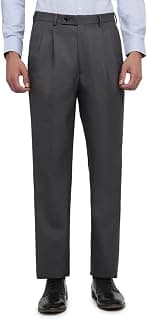Park Avenue Men Comfort Fit Solid Pattern Poly Wool Blend Double Pleat Formal Trouser