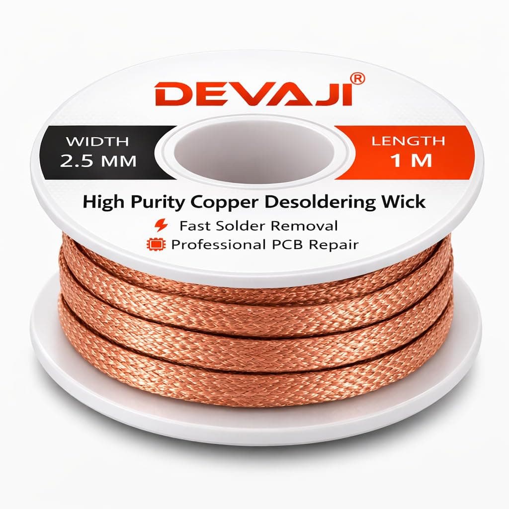 DEVAJI® 207 Desoldering Wick 2.5 mm 1 Meter High Purity Copper Solder Wick High Absorption Fast Solder Removal for PCB Repair Professional Grade (Pack of 1)