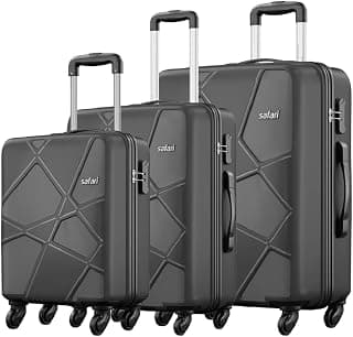 Safari Polypropylene Pentagon Hardside Small,Medium & Large Size Cabin & Check-in Luggage Set of 3 Speed_Wheel 8 Wheel Suitcase Trolley Bags for Travel Black Color 55Cm, 66Cm & 75Cm