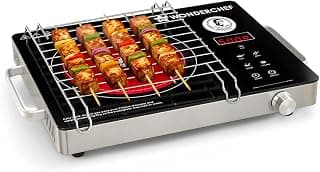 Wonderchef Evita Neo Infrared Electric Cooktop with Crystal Glass for Kitchens, 2200W, BBQ Grill Included, 4 Pre-set Functions, Compatible with Steel, Ceramic, Cast-iron, Aluminium, 2-Yr Warranty