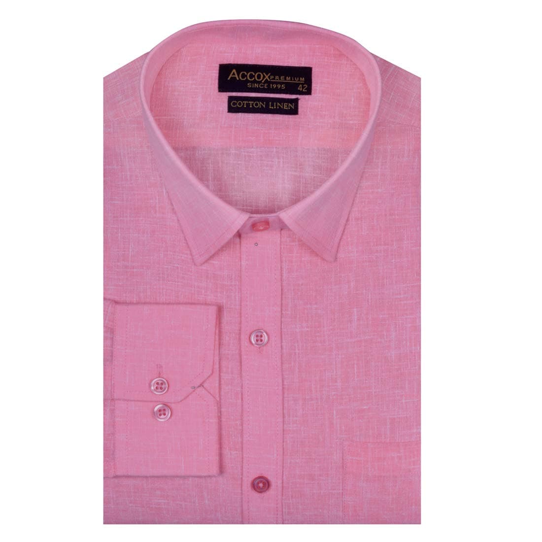 ACCOX Premium Breathable Cotton Linen Full Long Sleeves Plain Pink Regular Fit Formal Shirt for Men (S_GCRFS22)