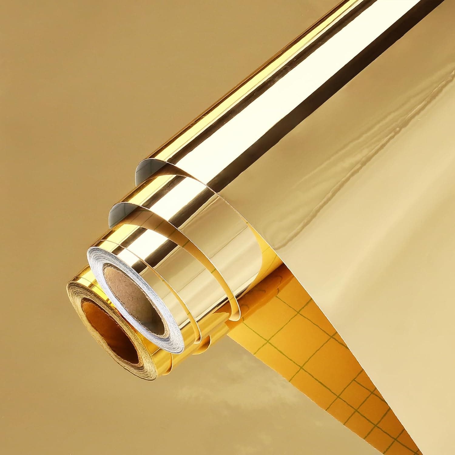 HOMSUN Glossy Metallic Gold Vinyl Roll Adhesive Reflective Non Glass Mirror Vinyl Sheet Peel and Stick Gold Wallpaper Golden Chrome Wrap for Walls Cabinets Shelves Table Crafts (12 in x 60 CM)