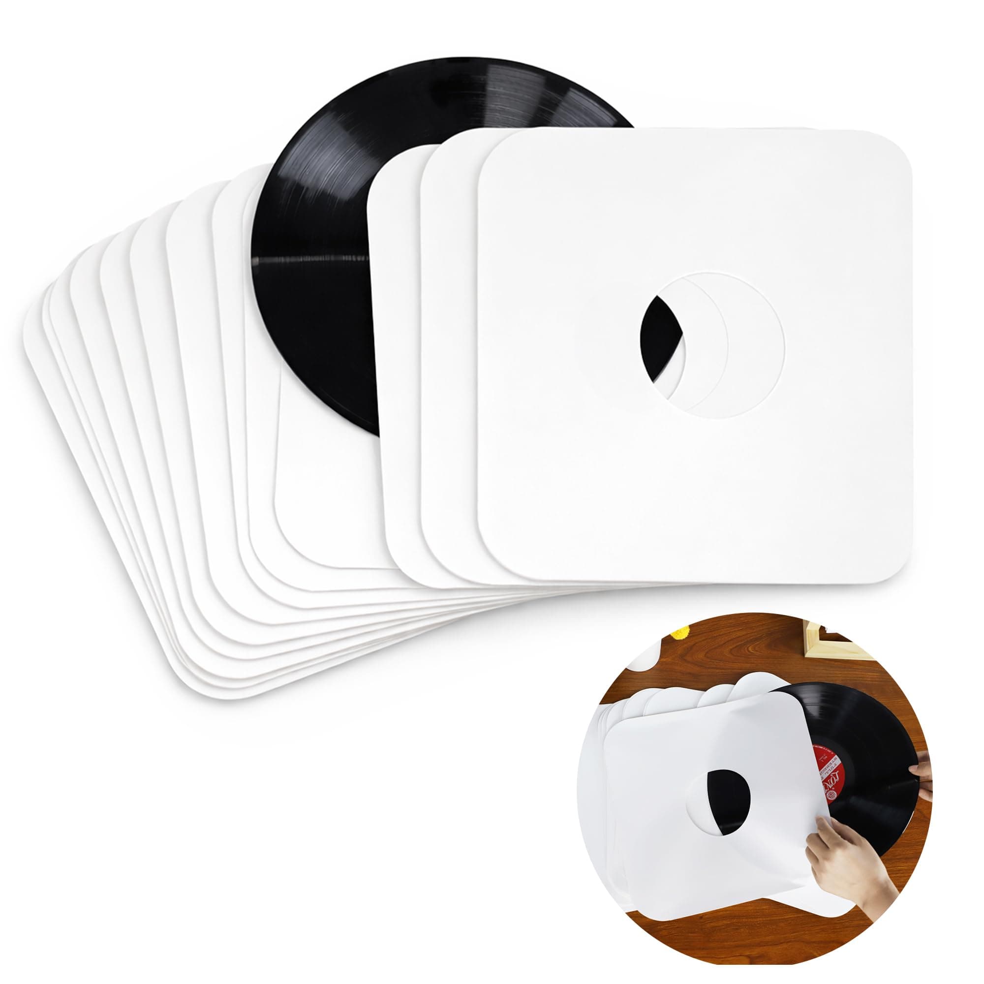 GramoKraft by UltraProlink | 12" Square Record Inner Protective Sleeves (pack of 20) | 80 GSM Acid-Free Anti-Static Paper with Rounded Corners & center cut out |LP Album Inner Covers |White | GK1264