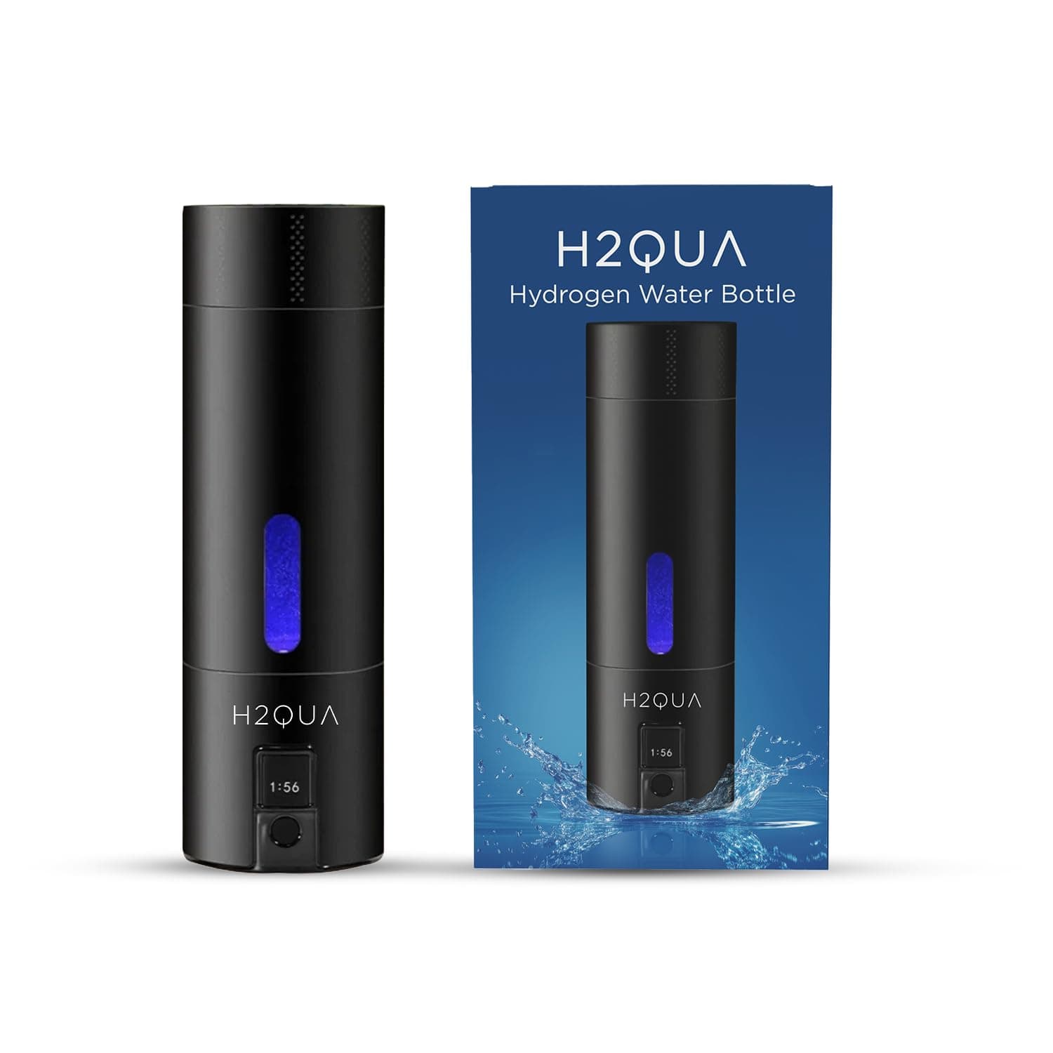 H2QUA Hydrogen Water Bottle 200ml, 5000ppb Hydrogen-Rich Water Generator, SPE/PEM Electrolysis, OLED Display, Titanium-Platinum Electrodes, BPA-Free, Leakproof & Portable for Gym, Office & Travel