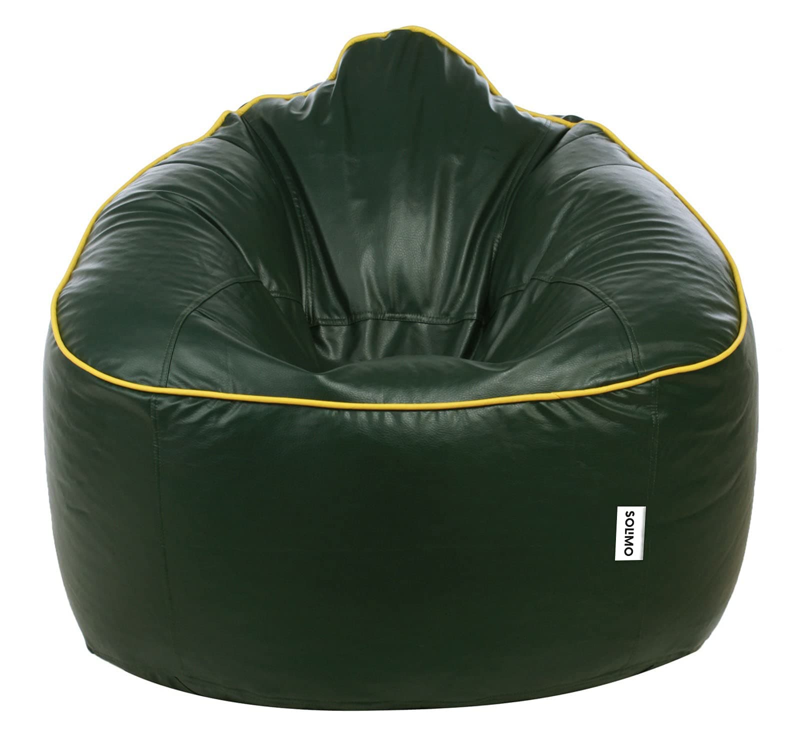 Amazon Brand - Solimo Muddha Sofa XXXL Faux Leather Bean Bag Cover Without Beans (Dark Green with Yellow Piping)