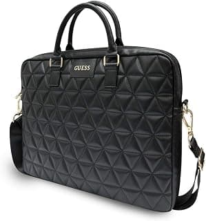 GUESS 15-Inch Laptop Messenger Bag [Official Licensed] by CG MOBILE | Grained Quilted PU Leather with Triangle Metal Logo, Protective Laptop/MacBook Carrying & Crossbody Bag for Unisex - Black