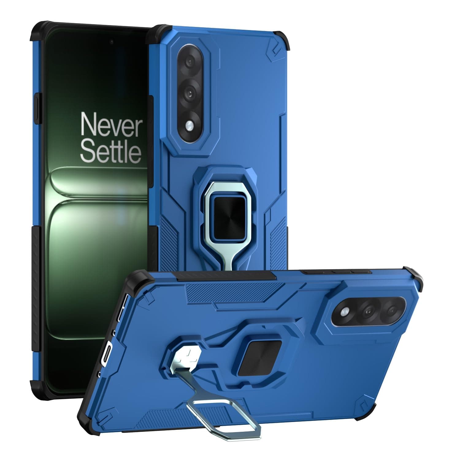Amazon Basics Tough Armor Back Cover for Oneplus Nord 5 5G | Kickstand & Raised Edges | 360° Full Camera Protection Bumper Case (Blue)