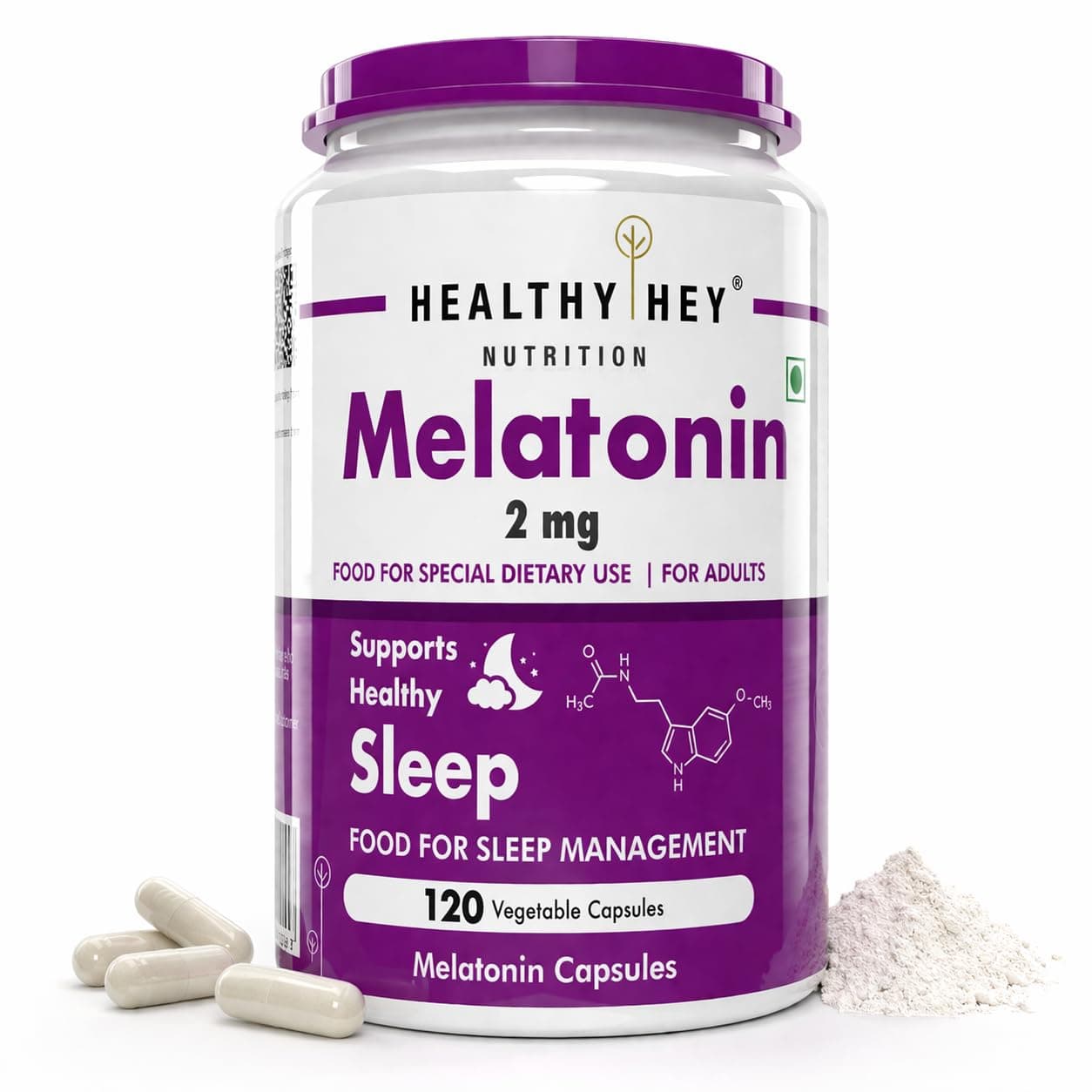 HealthyHey Nutrition Melatonin 2mg - 120 vegetable capsules - Promotes Sleep and Relaxation