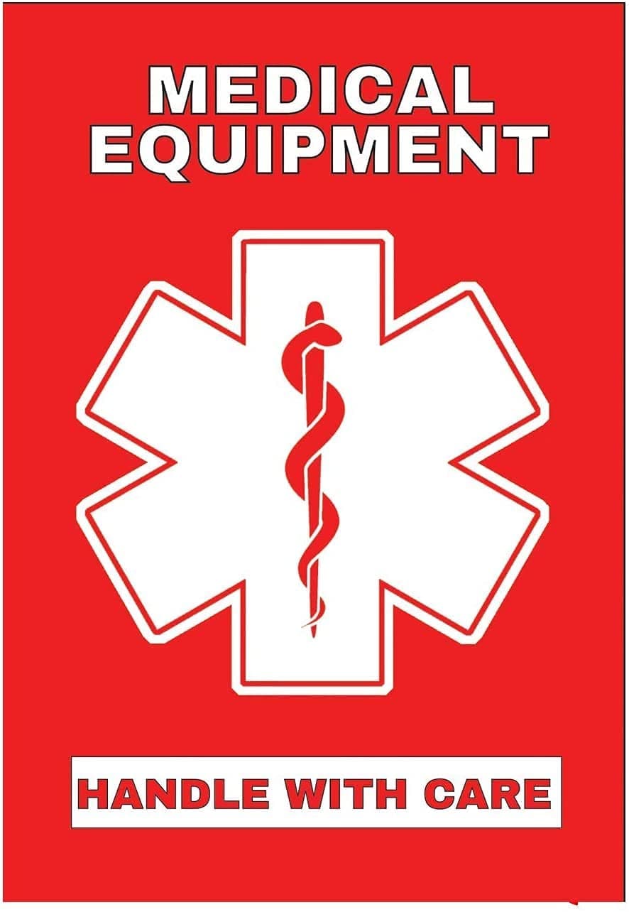 BlackDreams® Medical Equipment Luggage Sticker/Labels Handle with Care. (4x2.5 inch (100 Stickers), White & RED)