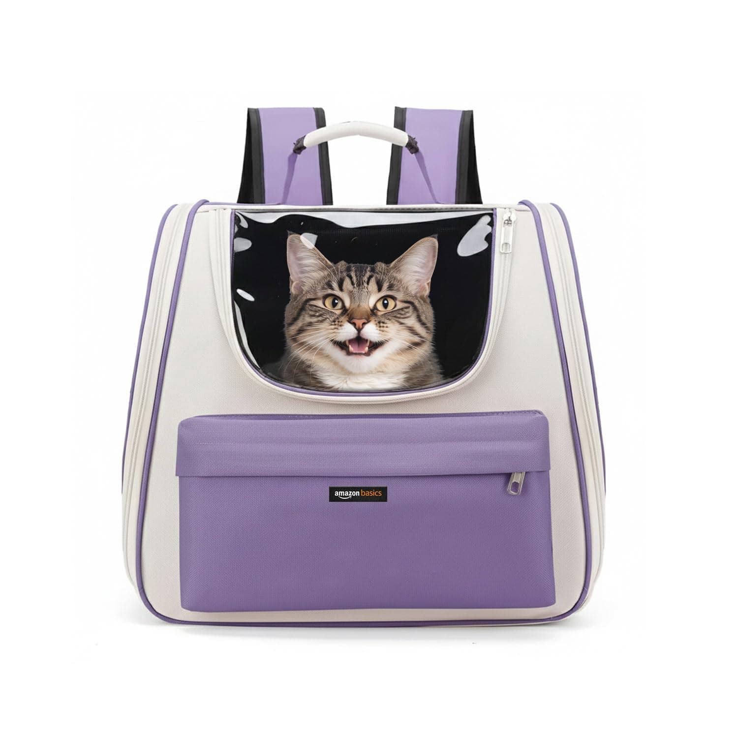 Amazon Basics Cat Carrier Bag | Lightweight Soft-Sided Pet Travel Carrier with Transparent Window | Ventilated | Portable Hand & Shoulder Carry Bag for Cats & Small Pets | Purple | 36Lx21.5Wx32.5H cm