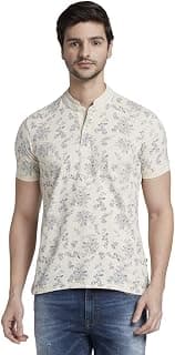 Parx Men's Pure Cotton Print Pattern Regular Fit Rib Collar Polo Neck Half Sleeve Casual T-Shirt