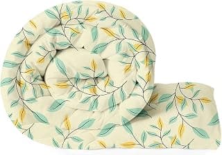 BSB HOME 220 GSM Reversible Microfiber AC Comforter/Duvets for Mild Winter | All Season Single Size 3 Layered Quilted Blanket for Single Bed (230 cm x 150 cm, Floral, Beige & Green)