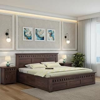WOODLAB Sheesham Wood Kuber King Size Bed with Box Storage for Home and Living Room Wooden Double Bed Solid Wood Bedroom Furniture (Walnut Finish)