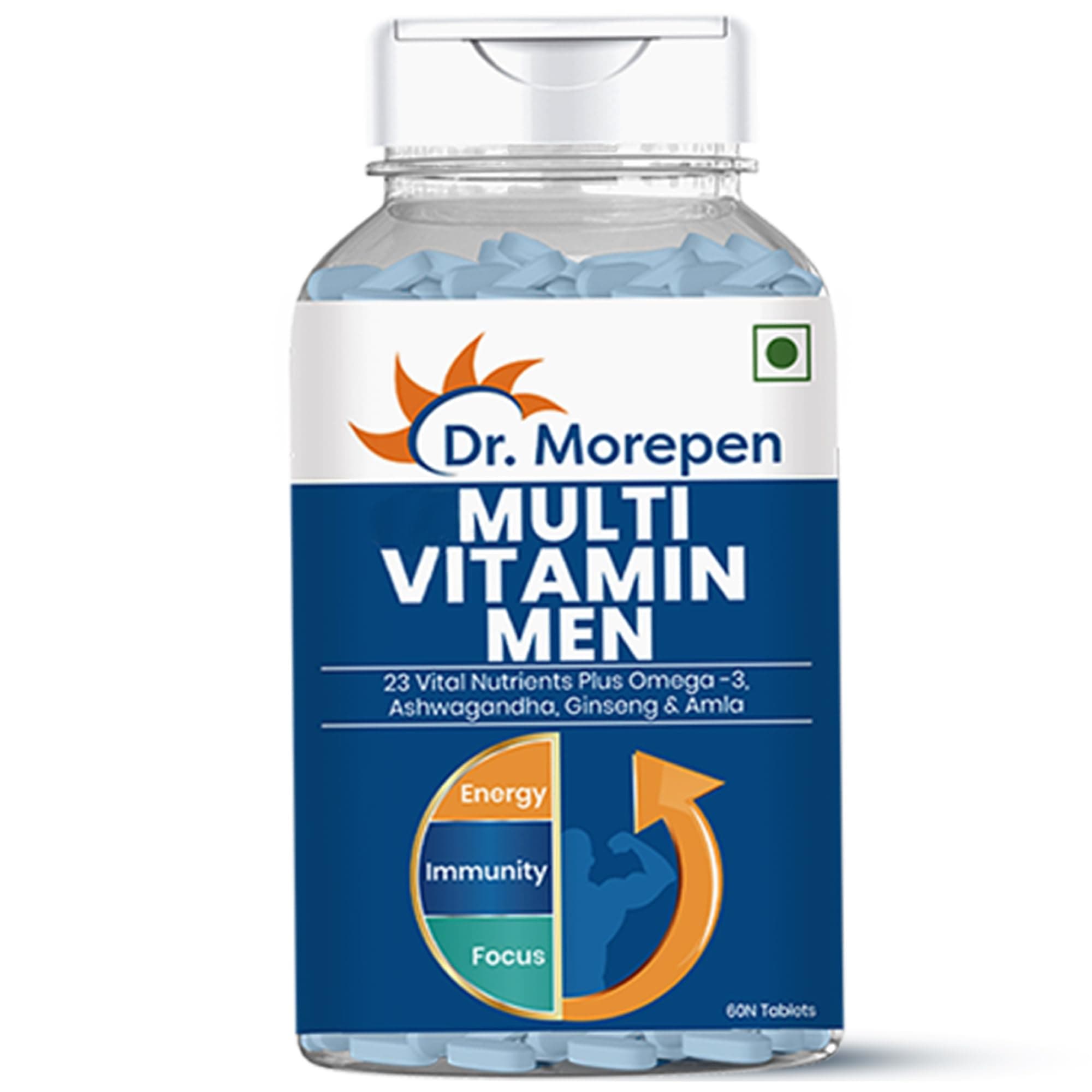 Dr. Morepen Multivitamin For Men | Energy & Immunity Booster | 60 Tablets With Zinc, Vitamin C, Vitamin D3, minerals, Biotin & other nutrients For Energy, Stamina, Immunity, Gut, Heart, Bone & Muscle