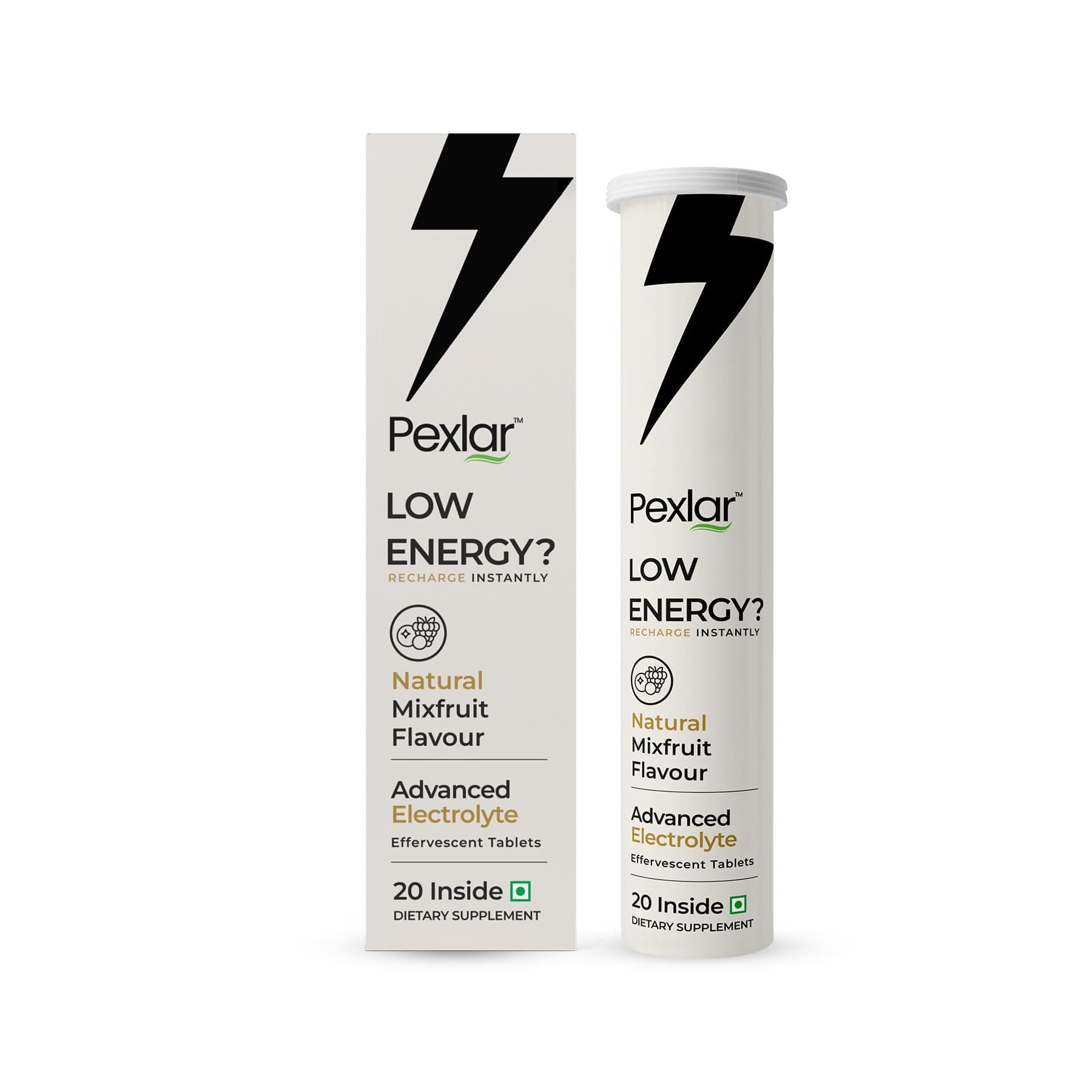 Pexlar™ Advanced Electrolyte Tablet Zero Sugar - Instant Energy Drink - Natural Mixed Fruit Flavour - 5 Essential Electrolytes + Vitamins (C & D)