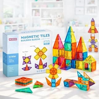Storio 3D Magnetic Tiles Building Blocks for Kids 3-8 Years - 40 pcs | STEM Learning Educational Toy | Creative Construction Toys | Preschool Brain Development Toy | Birthday Gift for Boys & Girls