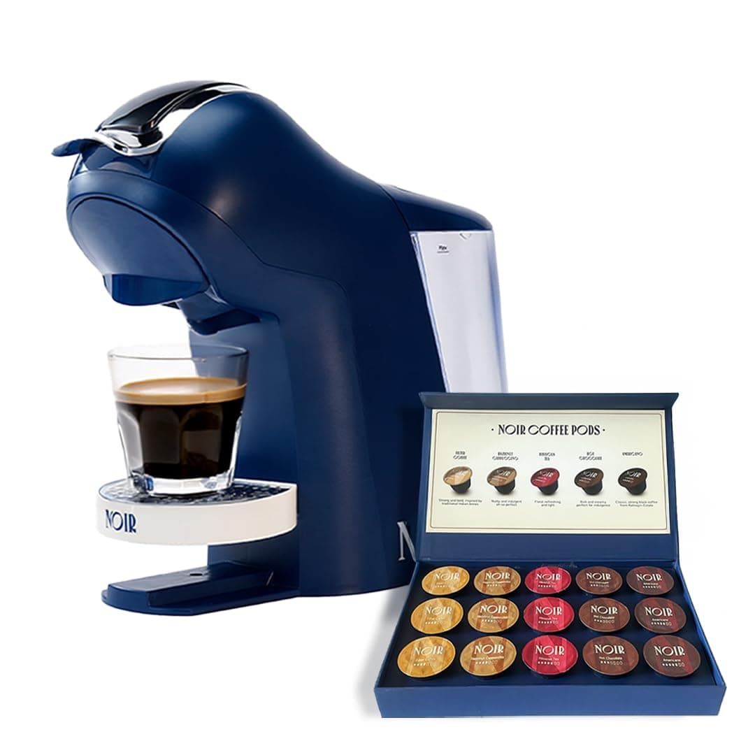 NOIR Azure Coffee & Tea Maker | 3 in 1 Machine for Home & Office | Portable & Compact Design with Touch Sensor | Compatible with Dolce Gusto Pods | With Gift Pack of 15 Flavored Pods