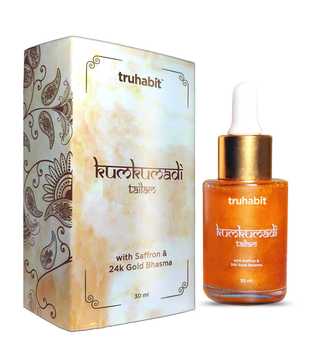 Truhabit Kumkumadi Tailam with Saffron & 24k Gold Bhasma | Ayurvedic Facial Oil for Radiance & Skin Nourishment | Premium Blend of Herbs & Oils | 30ml