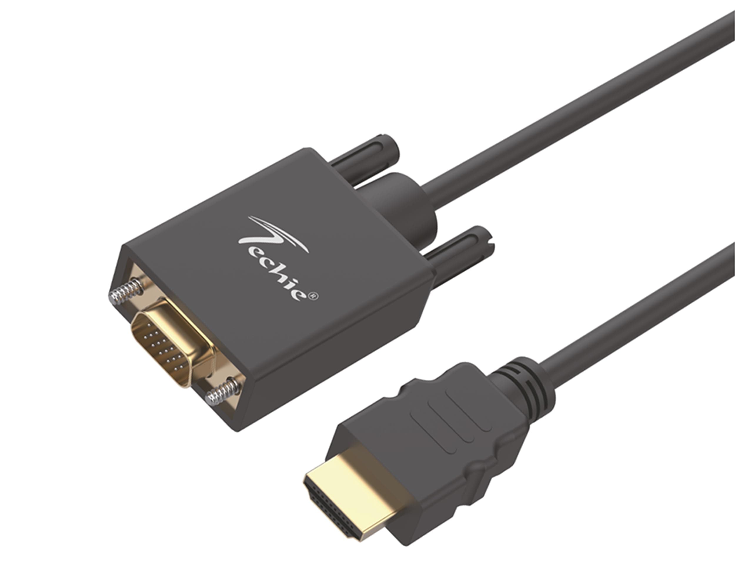 Techie HDMI to VGA Cable 1.5m Full HD 1080p 60Hz Display Adapter Cable Plug-and-Play Digital to Analog Converter, Connect HDMI Laptop, PC, or TV Box to VGA Monitor or Projector (Black)